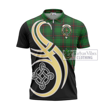 Orrock Tartan Zipper Polo Shirt with Family Crest and Celtic Symbol Style - Tartan Vibes Clothing