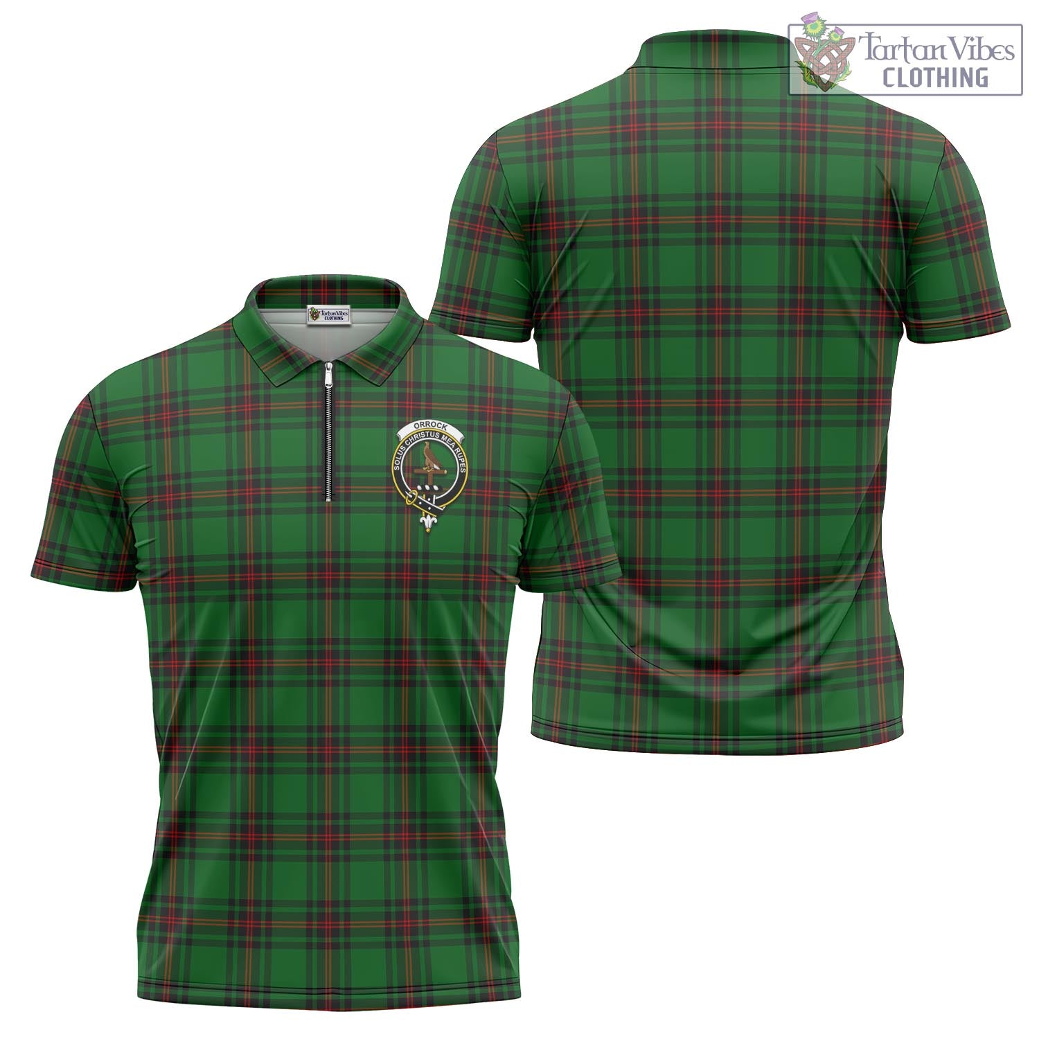 Orrock Tartan Zipper Polo Shirt with Family Crest - Tartan Vibes Clothing
