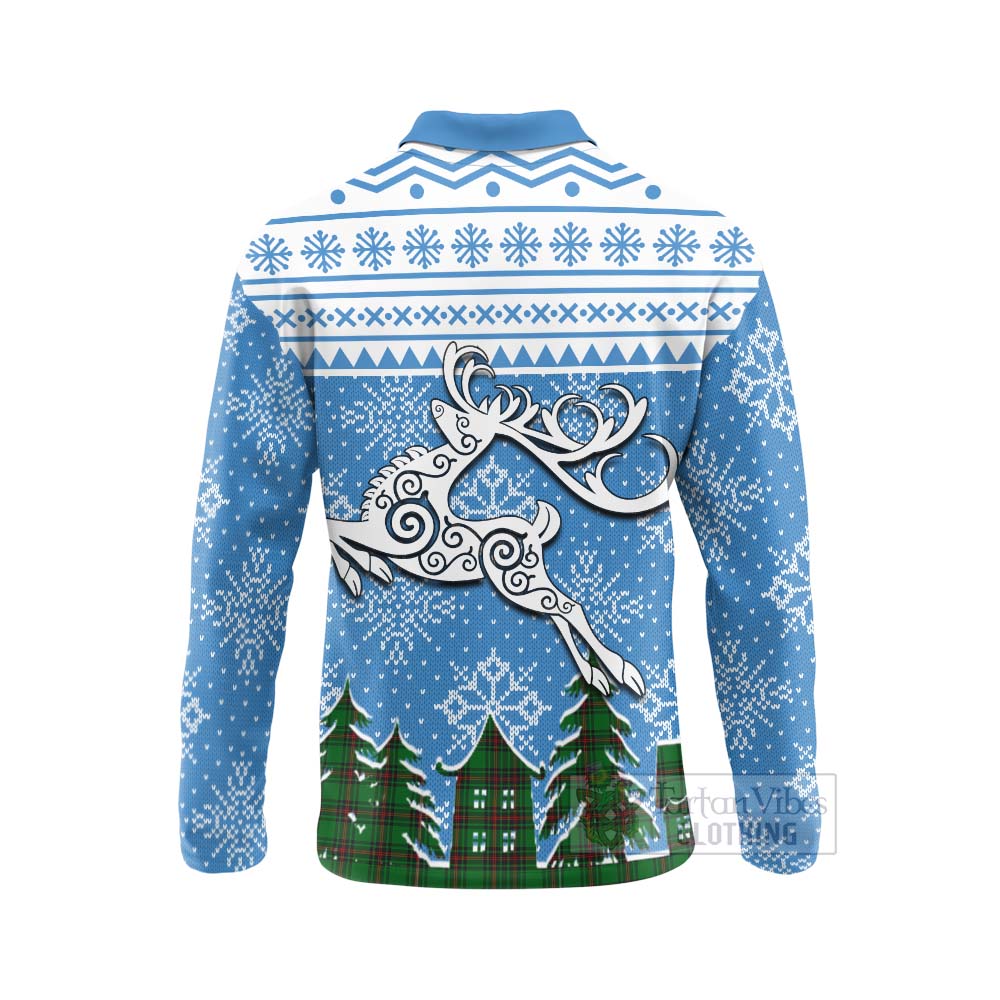 Orrock Clan Christmas Long Sleeve Polo Shirt Celtic Reindeer Style - Tartan Vibes Clothing
