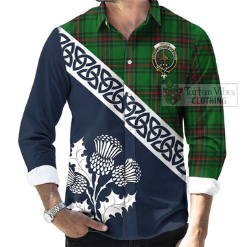 Orrock Tartan Long Sleeve Button Shirt Featuring Thistle and Scotland Map Men's Shirt - Tartan Vibes Clothing