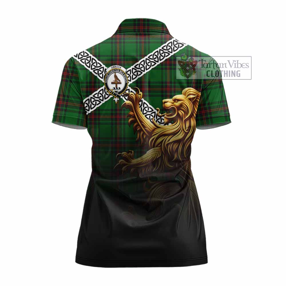 Orrock Crest Tartan Women's Polo Shirt with Golden Lion Emblem Celtic Style - Tartan Vibes Clothing