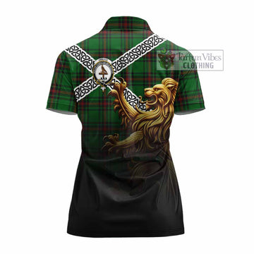 Orrock Crest Tartan Women's Polo Shirt with Golden Lion Emblem Celtic Style - Tartan Vibes Clothing