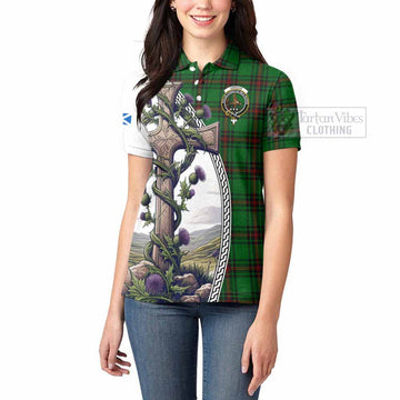 Orrock Tartan Women's Polo Shirt with Family Crest and St. Andrew's Cross Accented by Thistle Vines - Tartan Vibes Clothing