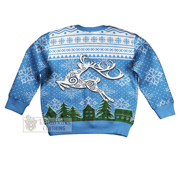 Orrock Clan Christmas Kid Ugly Sweater with Tartan and Celtic Reindeer Style - Tartan Vibes Clothing