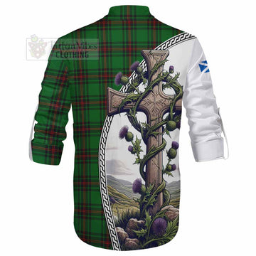 Orrock Tartan Ghillie Kilt Shirt with Family Crest and St. Andrew's Cross Accented by Thistle Vines - Tartan Vibes Clothing