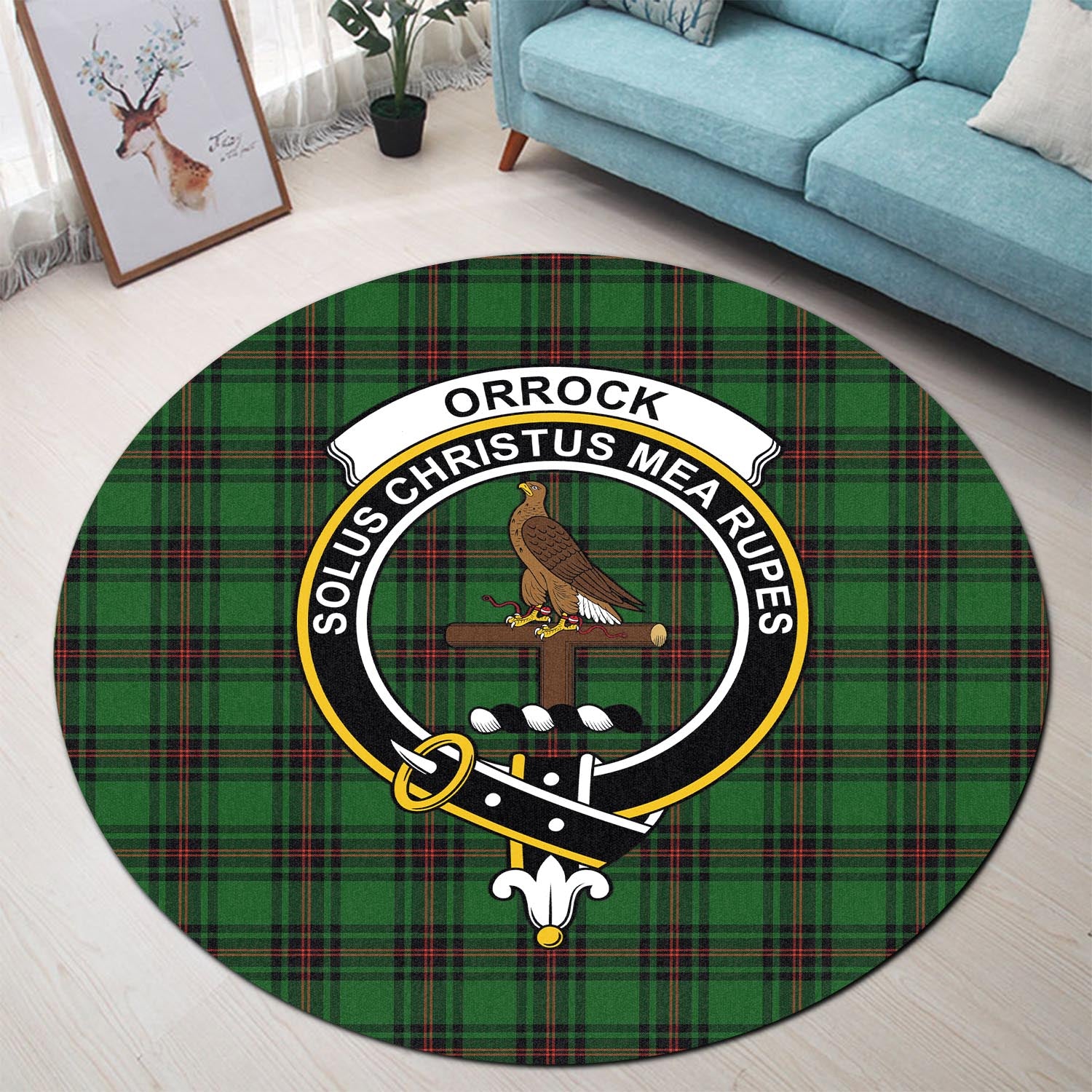 Orrock Tartan Round Rug with Family Crest - Tartan Vibes Clothing