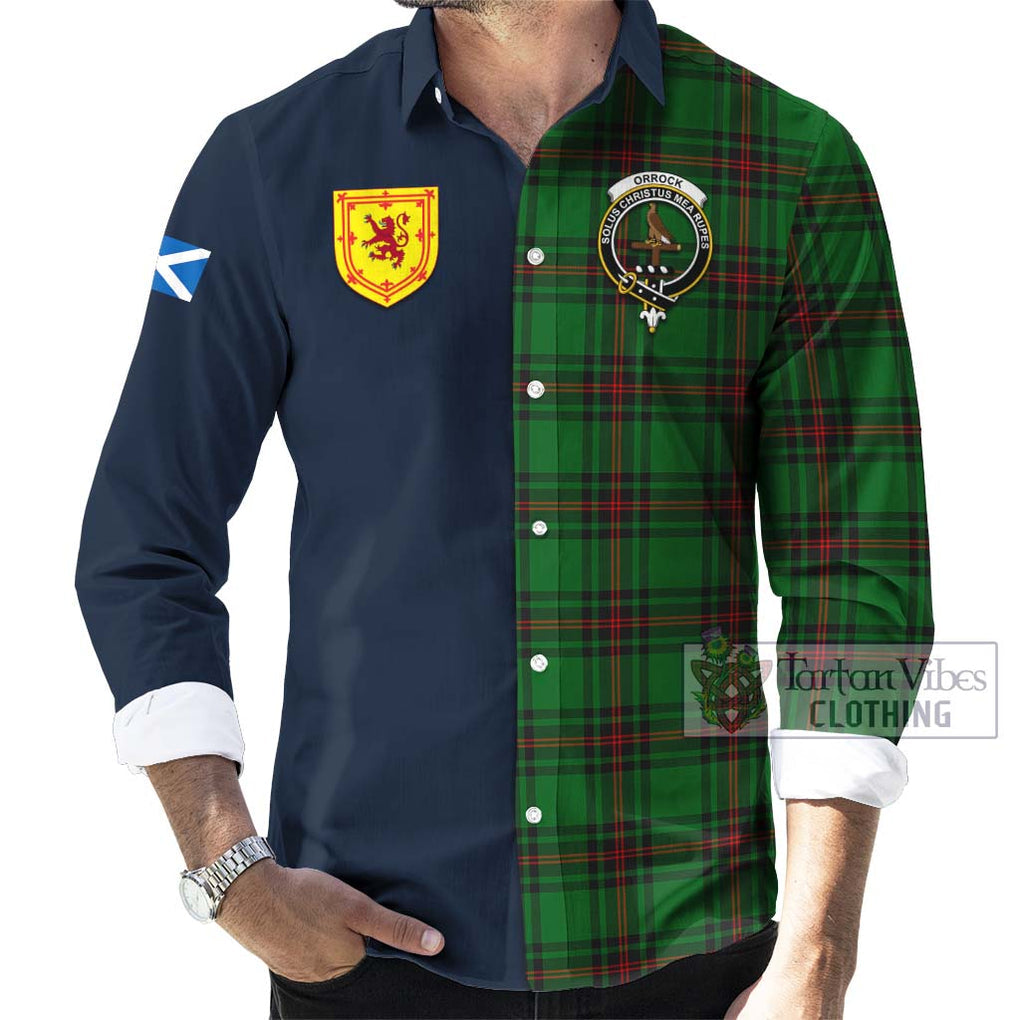 Orrock Tartan Long Sleeve Button Shirt Alba with Scottish Lion Royal Arm Half Style Men's Shirt - Tartan Vibes Clothing