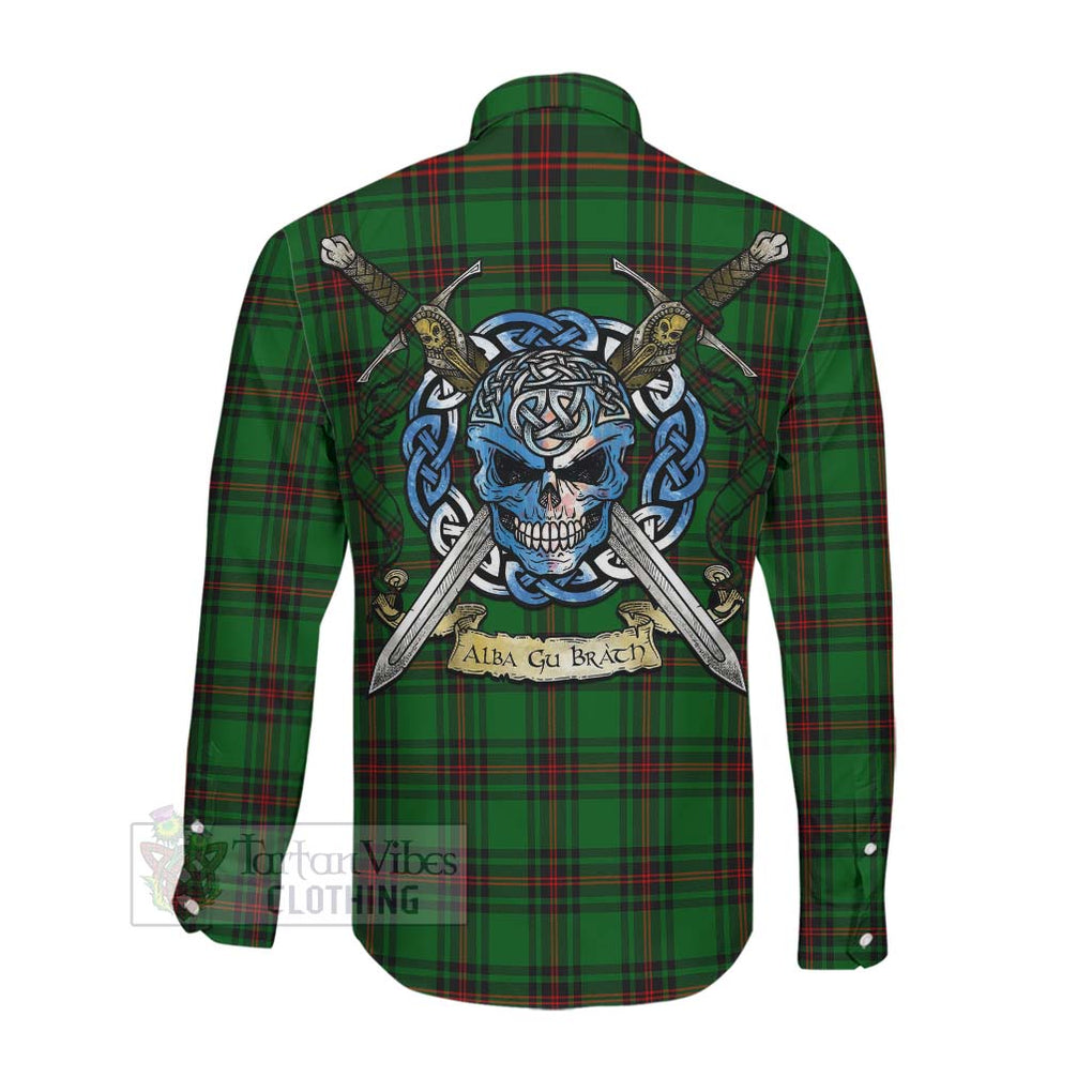 Orrock Tartan Long Sleeve Button Shirt with Family Crest Celtic Skull Style Men's Shirt - Tartan Vibes Clothing