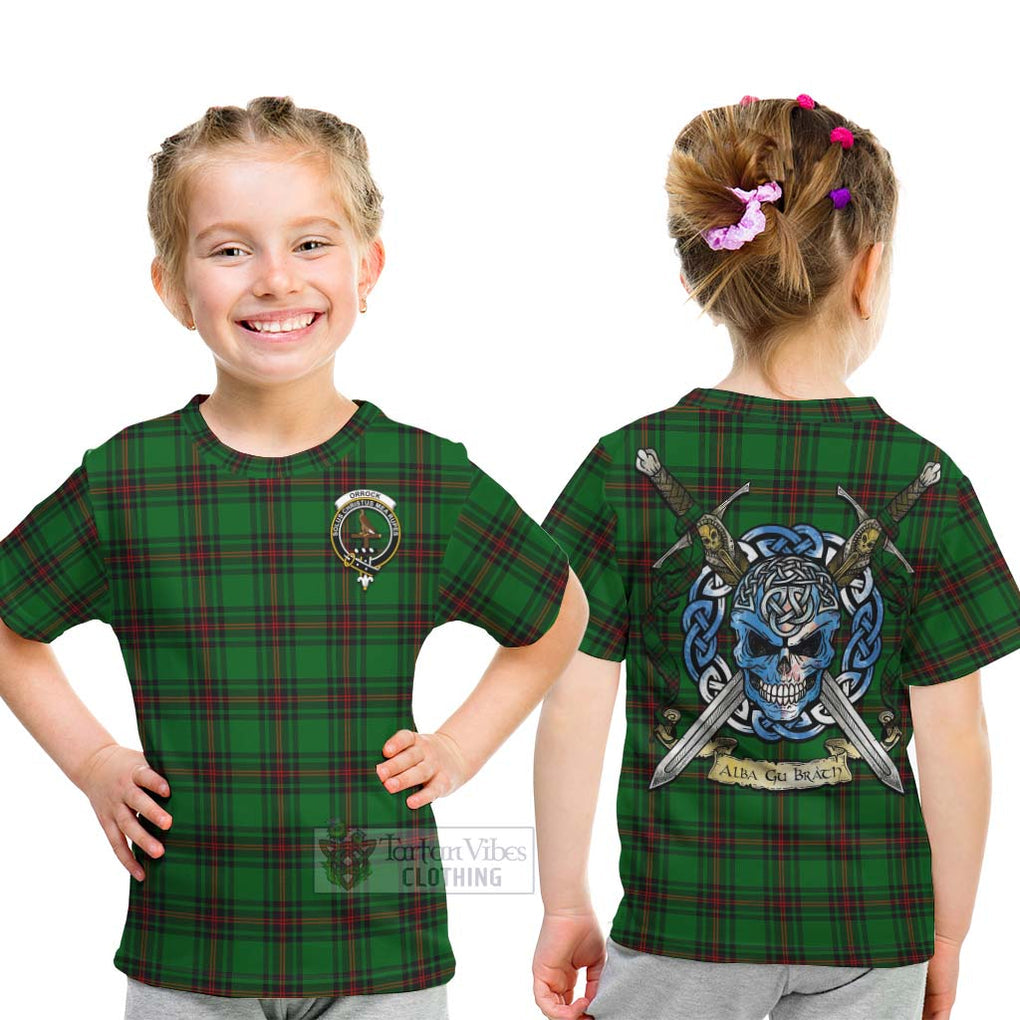 Orrock Tartan Kid T-Shirt with Family Crest Celtic Skull Style - Tartan Vibes Clothing