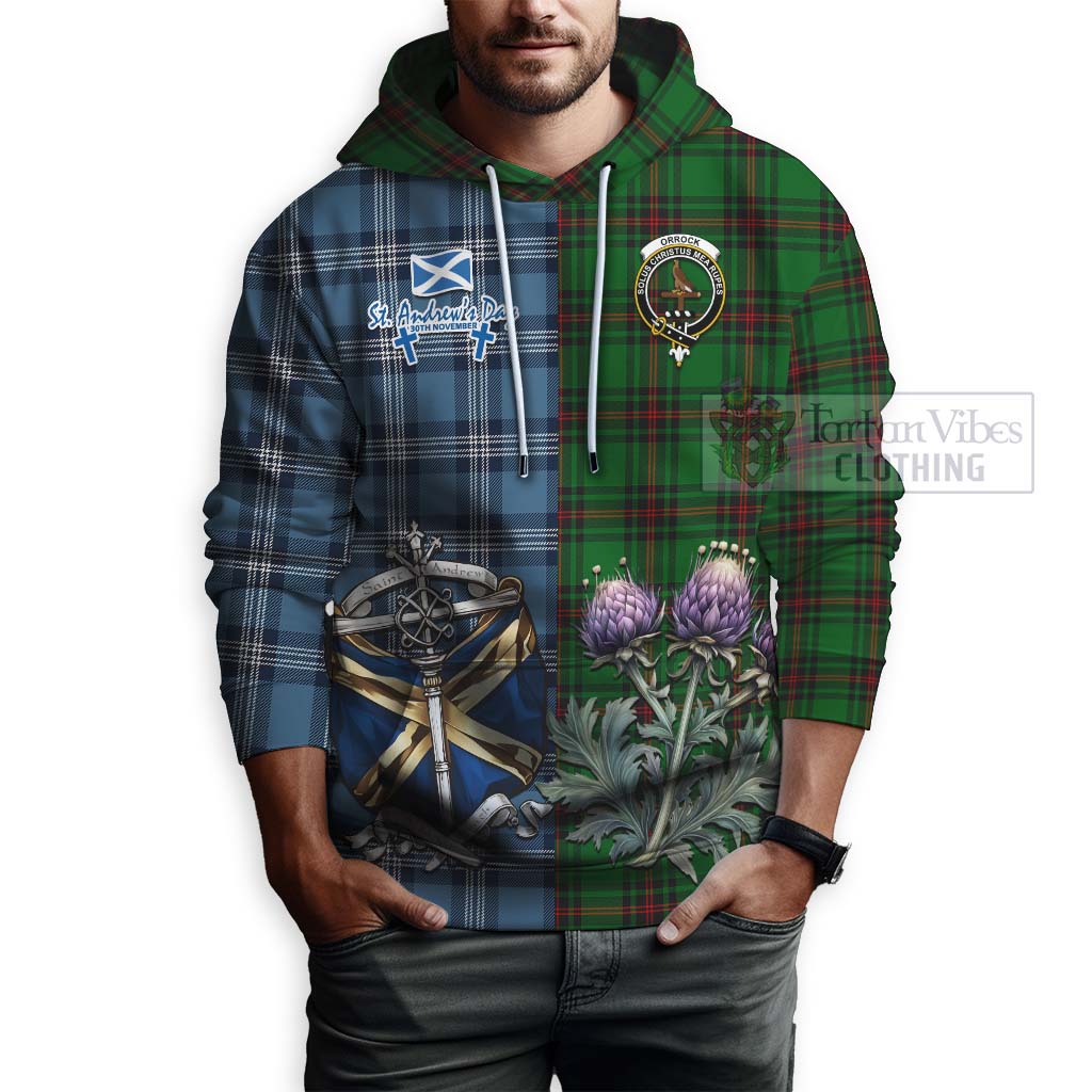 Orrock Tartan Hoodie Happy St. Andrew's Day Half Tartan Style - Tartan Vibes Clothing