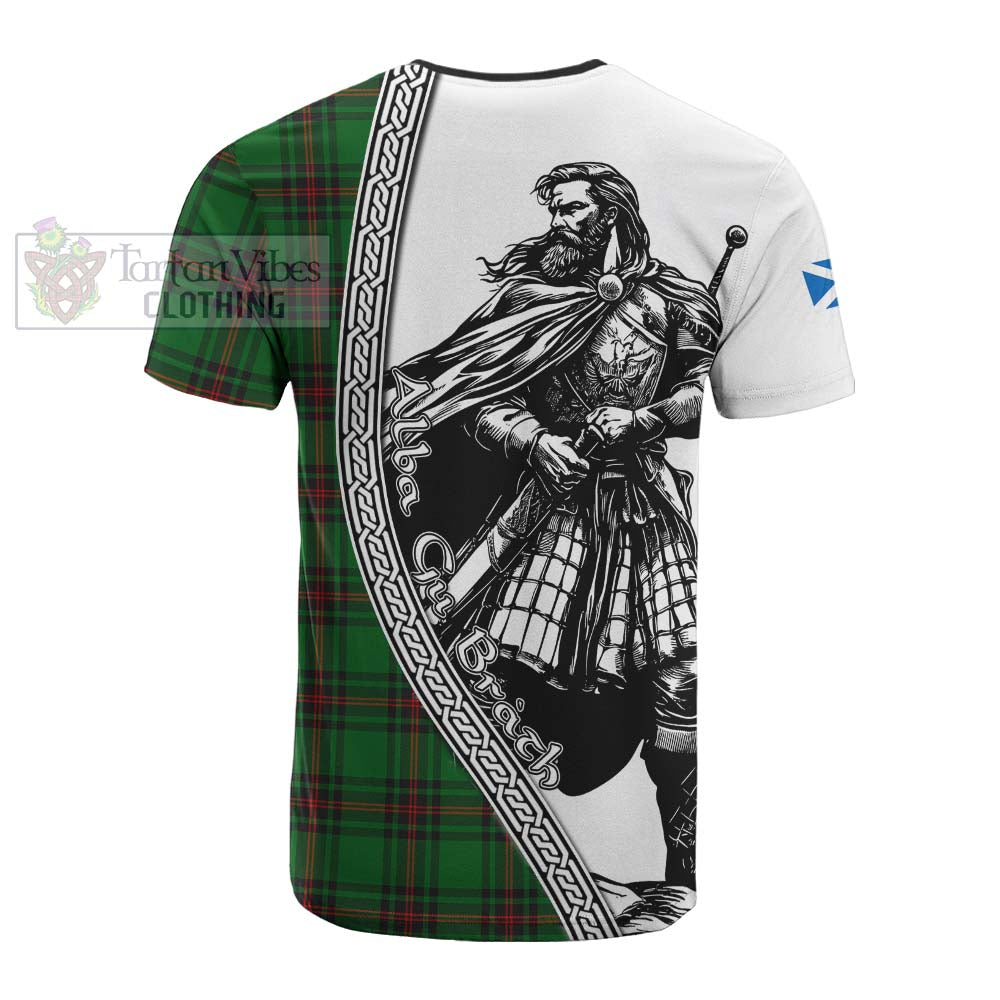 Orrock Tartan Clan Crest Cotton T-shirt with Highlander Warrior Celtic Style - Tartan Vibes Clothing