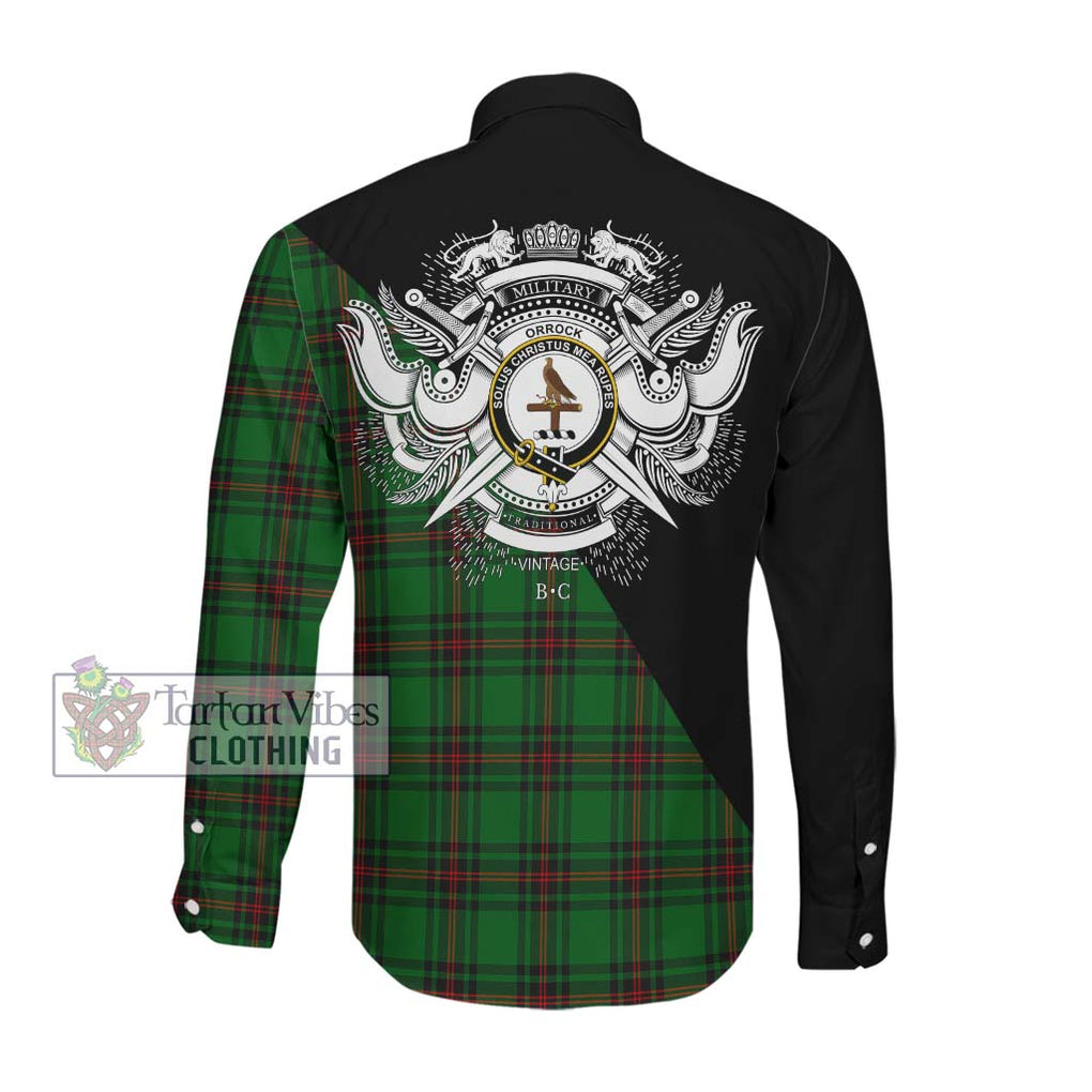 Orrock Tartan Long Sleeve Button Shirt with Family Crest and Military Logo Style Men's Shirt - Tartanvibesclothing Shop