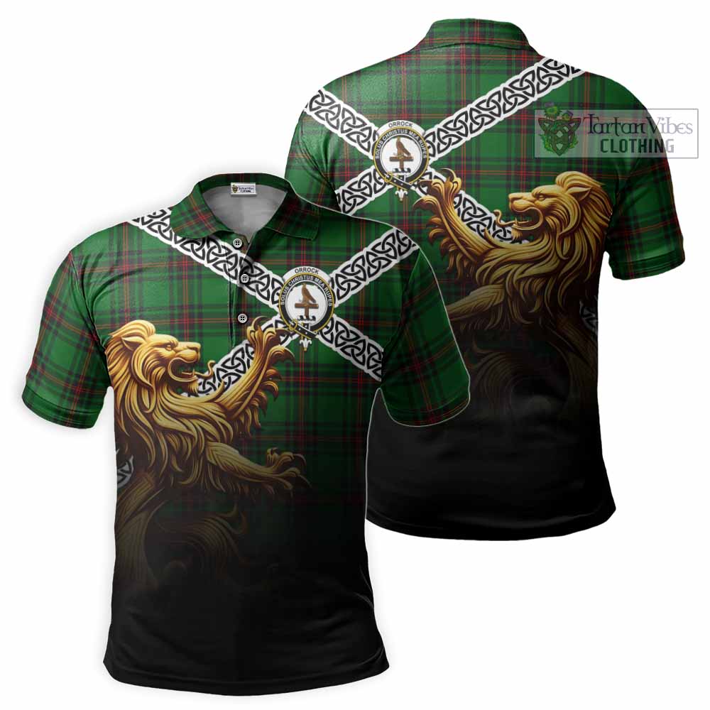 Orrock Crest Tartan Polo Shirt with Golden Lion Emblem Celtic Style - Tartan Vibes Clothing
