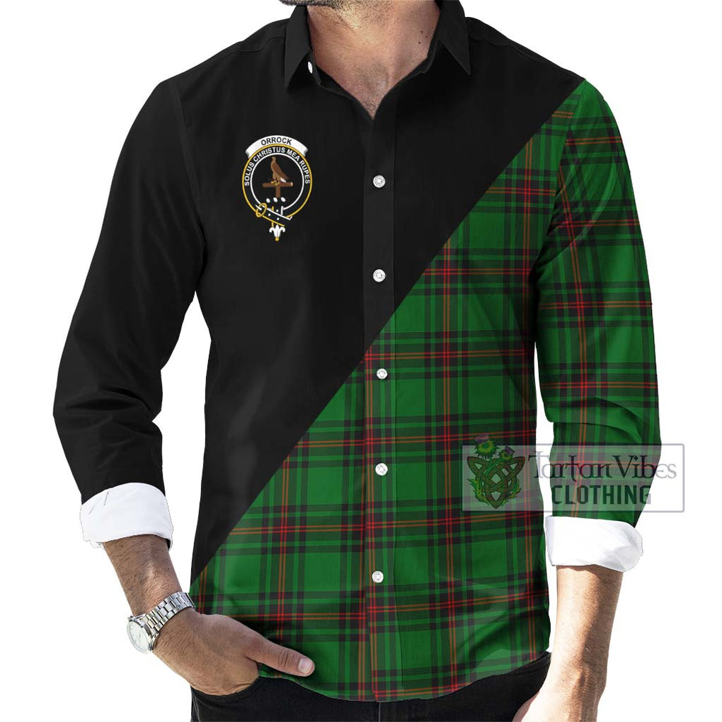 Orrock Tartan Long Sleeve Button Shirt with Family Crest and Military Logo Style - Tartanvibesclothing Shop