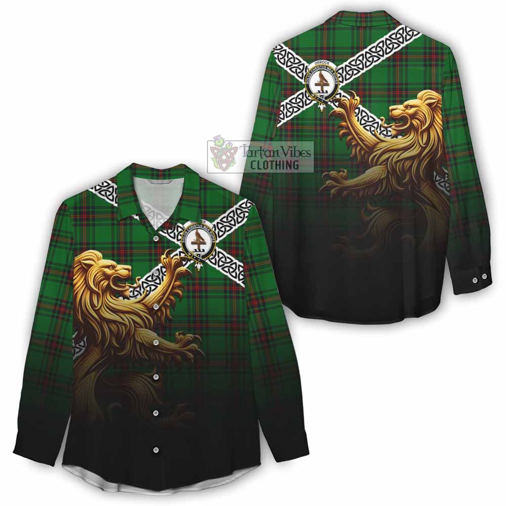 Orrock Crest Tartan Women's Casual Shirt with Golden Lion Emblem Celtic Style - Tartan Vibes Clothing