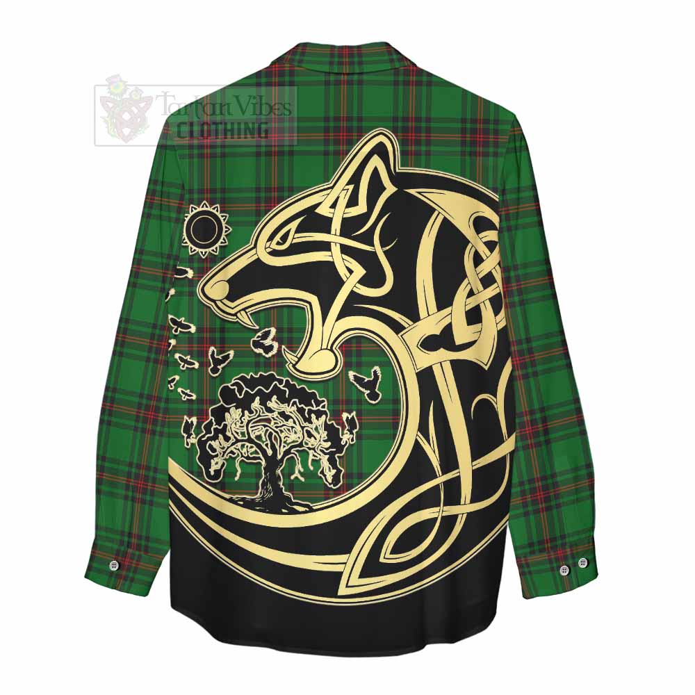 Orrock Tartan Women's Casual Shirt with Family Crest Celtic Wolf Style - Tartan Vibes Clothing