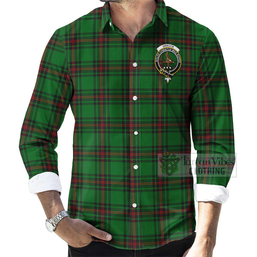 Orrock Tartan Long Sleeve Button Shirt with Family Crest Celtic Skull Style - Tartan Vibes Clothing