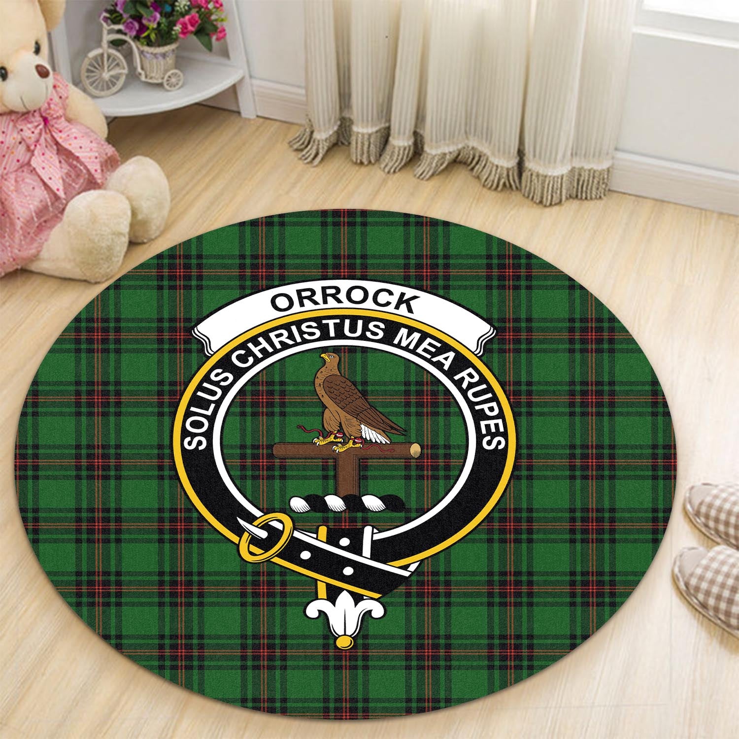 Orrock Tartan Round Rug with Family Crest - Tartan Vibes Clothing