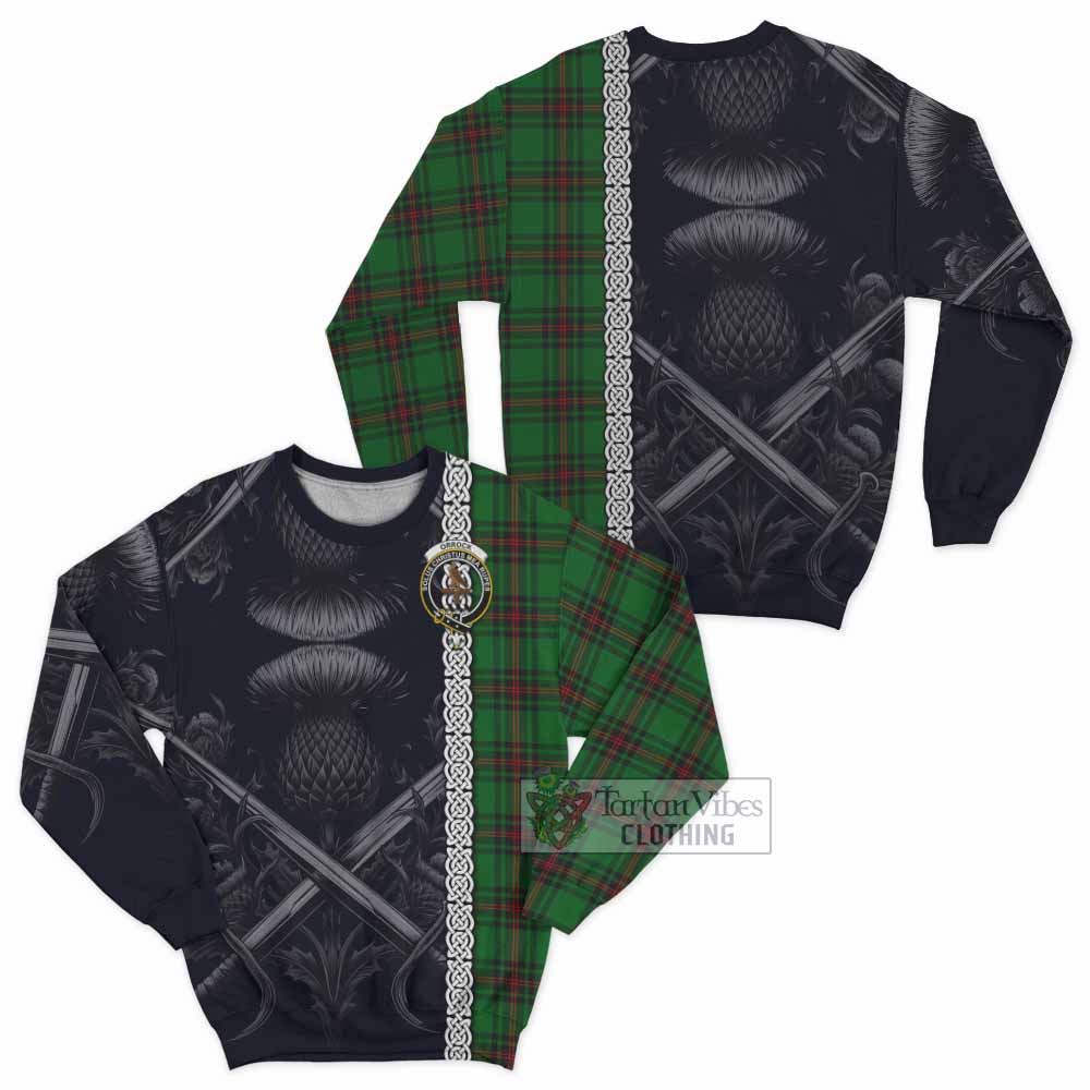 Orrock Tartan Sweatshirt with Family Crest Cross Sword Thistle Celtic Vibes - Tartan Vibes Clothing