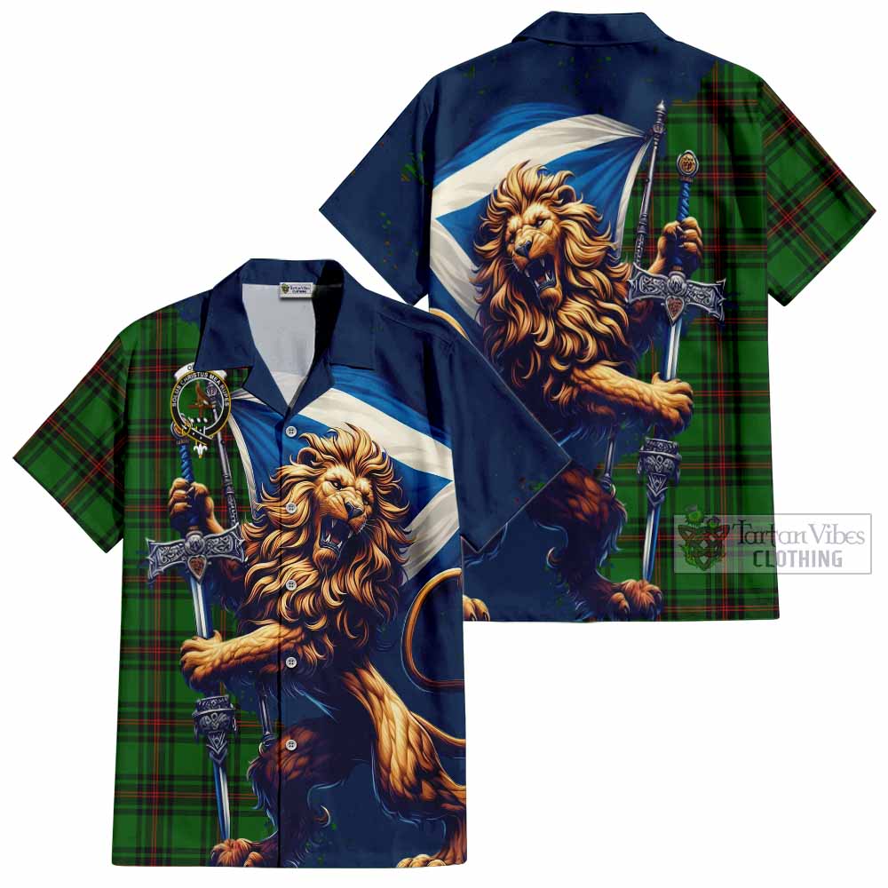 Orrock Tartan Family Crest Hawaiian Shirt with Scottish Majestic Lion - Tartan Vibes Clothing