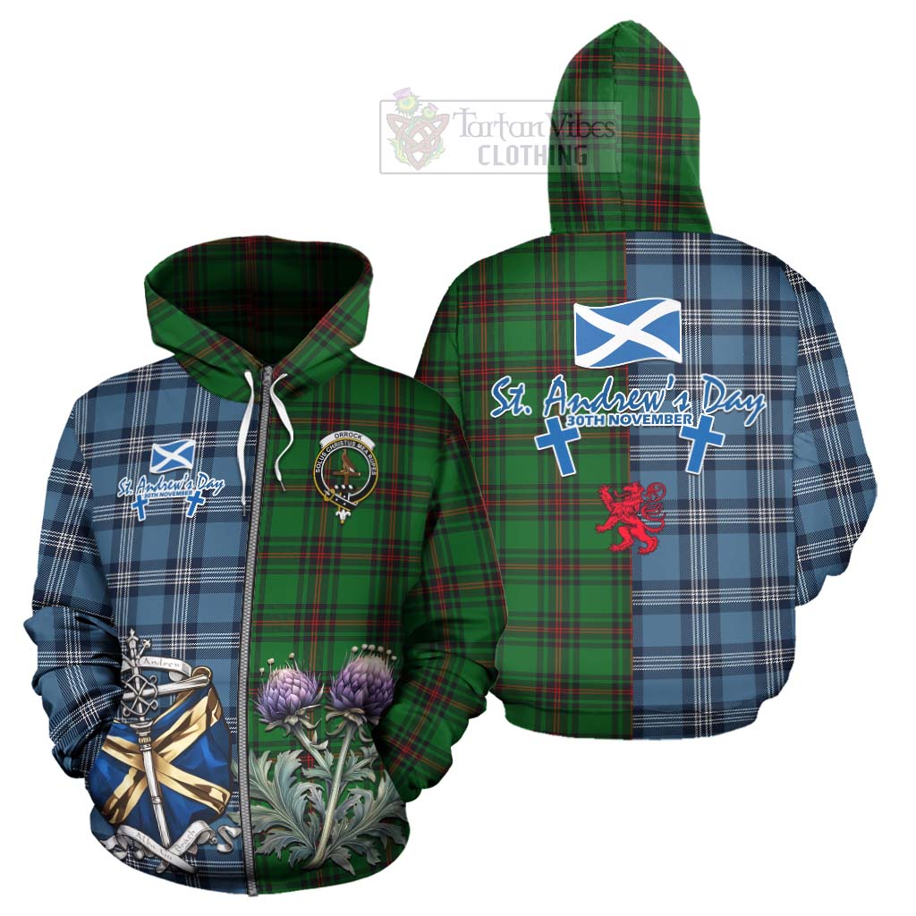 Orrock Tartan Hoodie Happy St. Andrew's Day Half Tartan Style - Tartan Vibes Clothing
