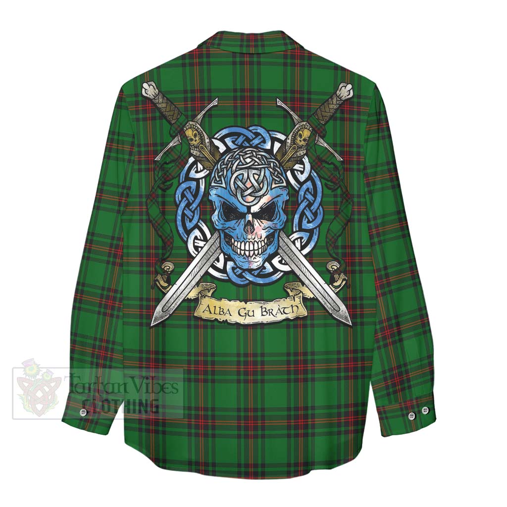 Orrock Tartan Women's Casual Shirt with Family Crest Celtic Skull Style - Tartan Vibes Clothing
