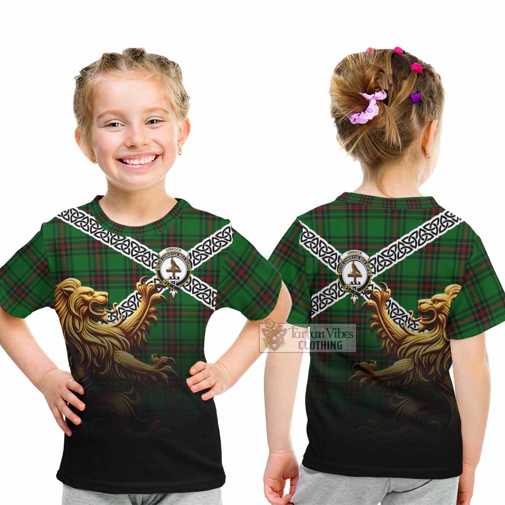 Orrock Crest Tartan Kid T-Shirt with Golden Lion Emblem Celtic Style - Tartan Vibes Clothing