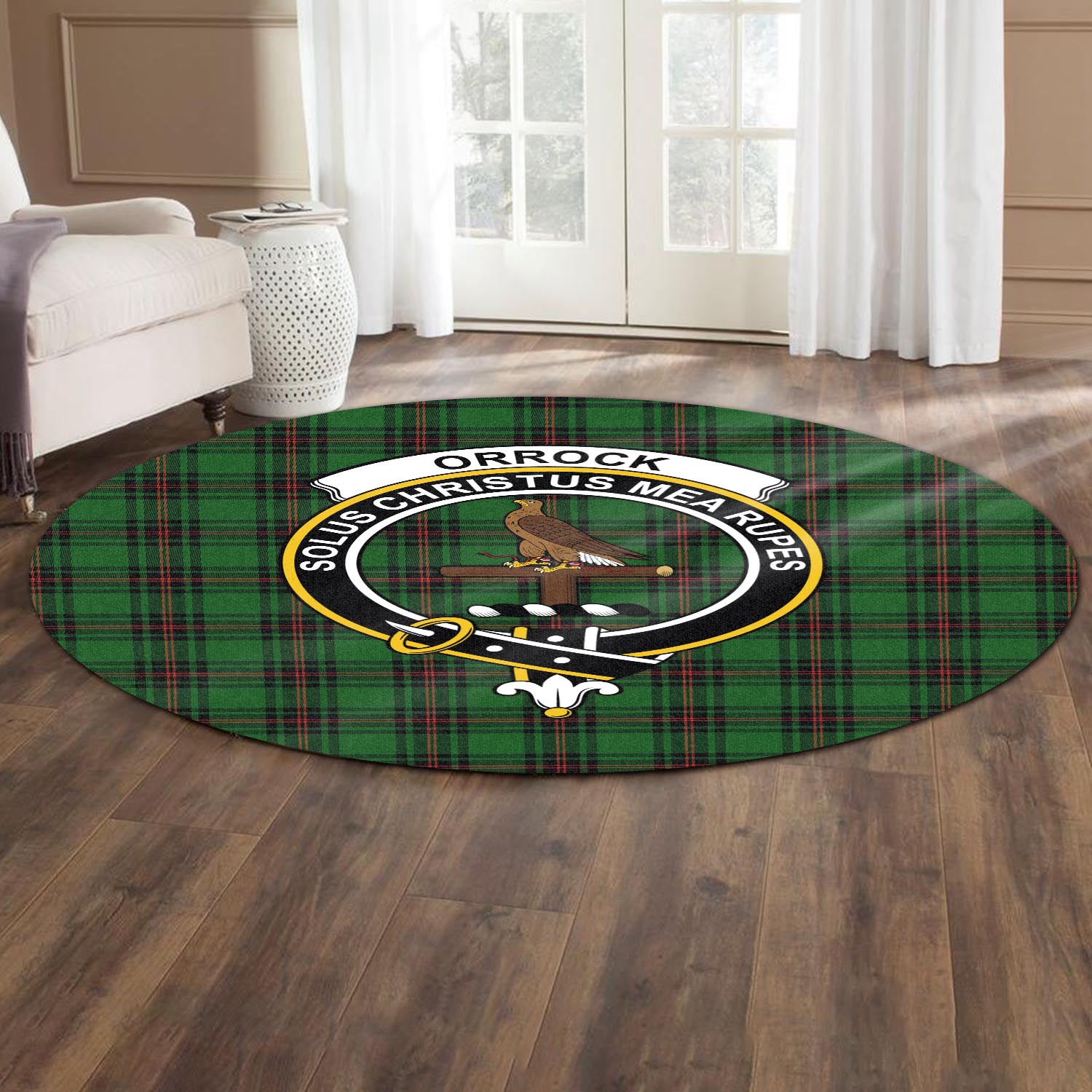 Orrock Tartan Round Rug with Family Crest - Tartan Vibes Clothing