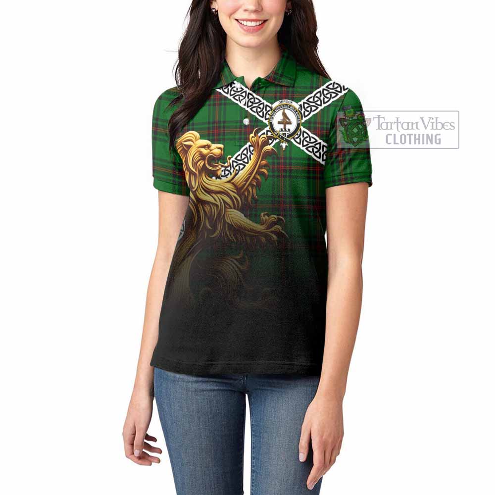Orrock Crest Tartan Women's Polo Shirt with Golden Lion Emblem Celtic Style - Tartan Vibes Clothing