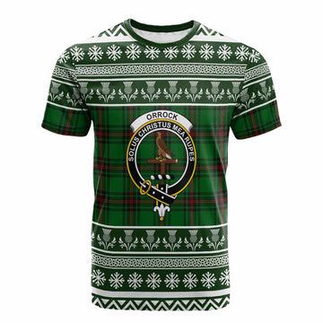 Orrock Clan Tartan Christmas Cotton T-shirt with Family Crest