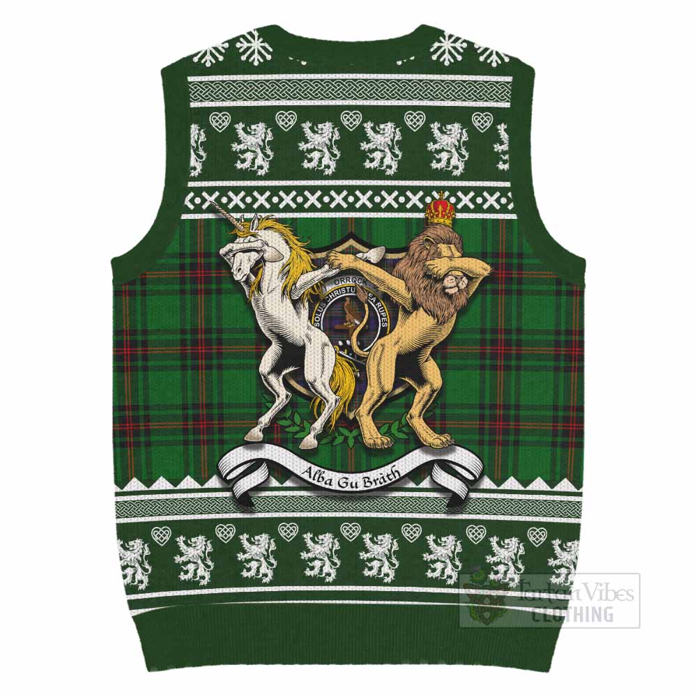 Orrock Clan Tartan Crest Christmas Knitted V-Neck Vest Coat of Arms Funny Style - Tartan Vibes Clothing