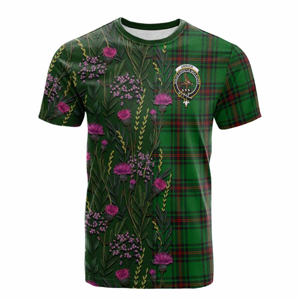 Orrock Family Crest Tartan Cotton T-shirt Scottish Thistle Flower Pattern Half Style - Tartan Vibes Clothing