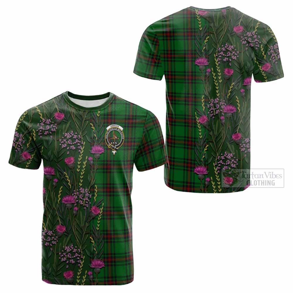 Orrock Family Crest Tartan Cotton T-shirt Scottish Thistle Flower Pattern Half Style - Tartan Vibes Clothing