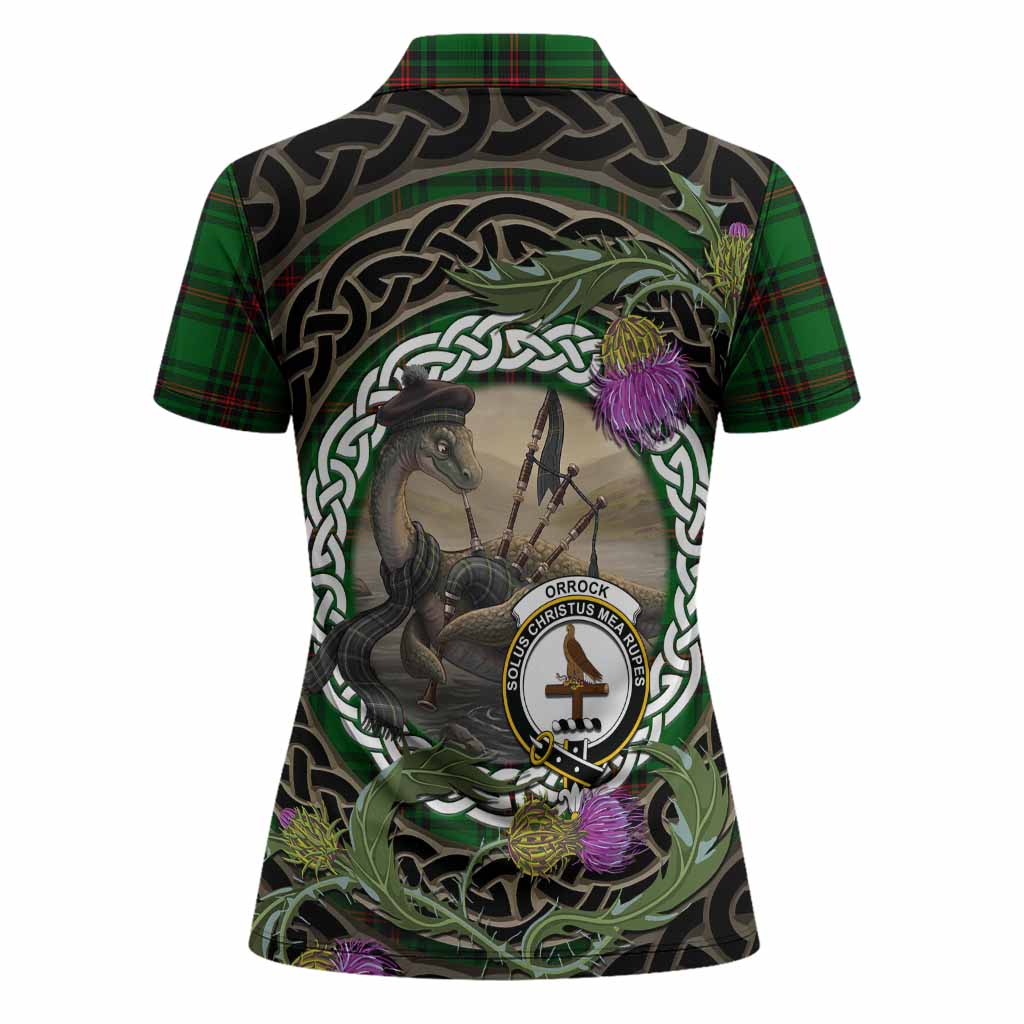 Orrock Tartan Crest Bagpipe Nessie Women Polo Shirt Scottish Loch Ness Monster Celtic Thistle