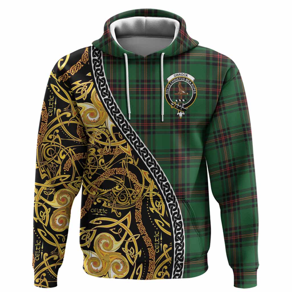 Orrock Tartan Crest Hoodie Celtic Knot and Triple Trickle Spiral Symbols