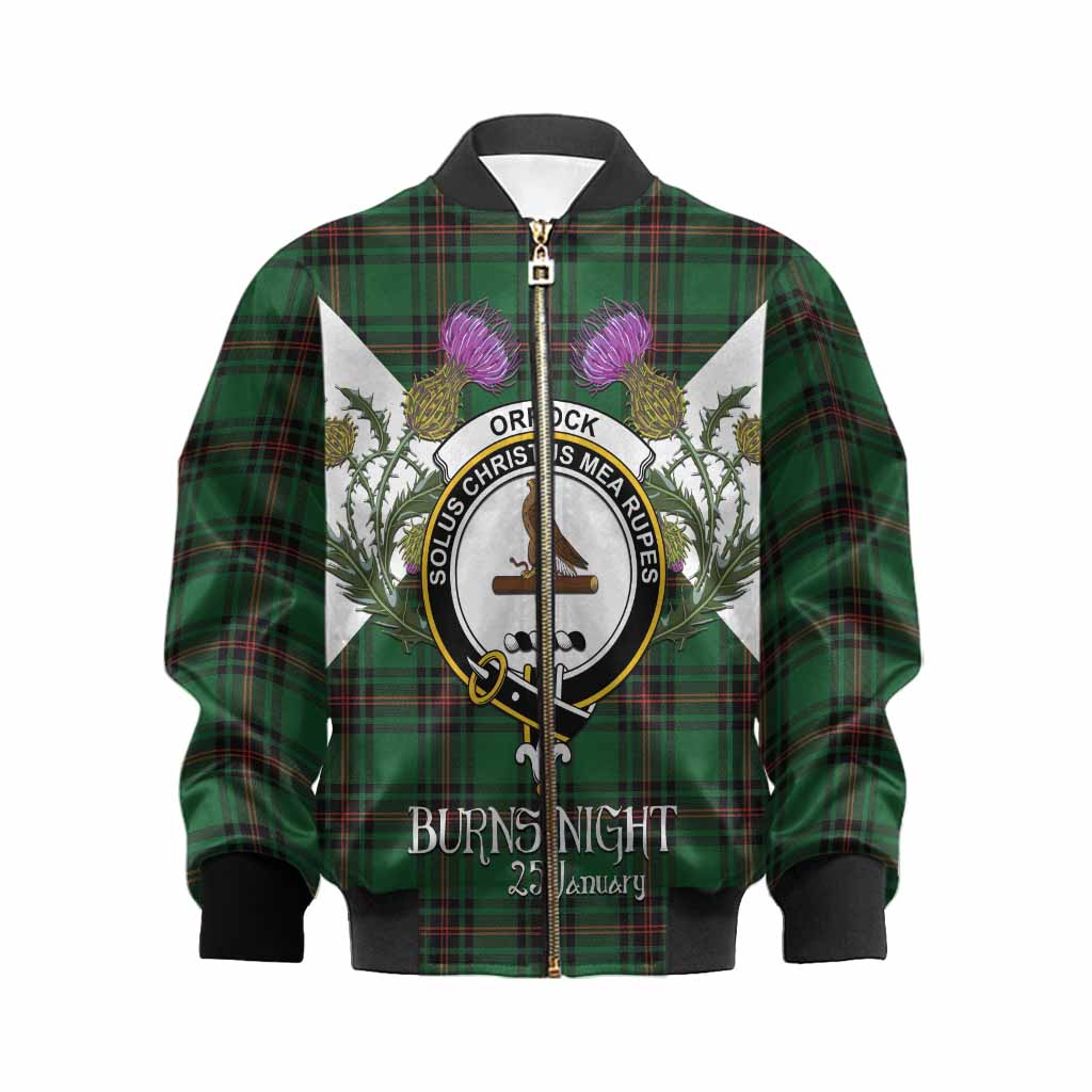 Orrock Tartan Family Crest Kid Bomber Jacket Scottish Burns Night Thistle Floral