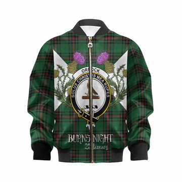 Orrock Tartan Family Crest Kid Bomber Jacket Scottish Burns Night Thistle Floral