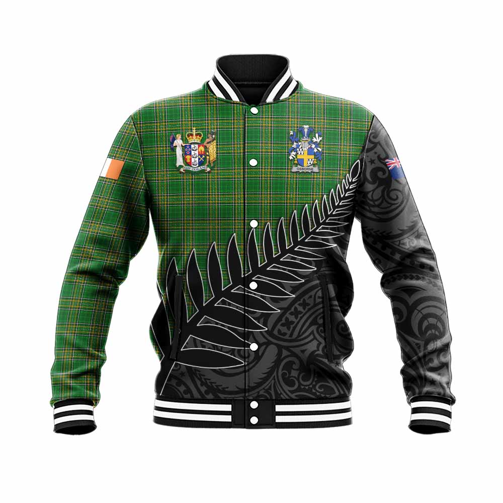 Tartan Vibes Clothing Osborne Irish Clan Tartan Baseball Jacket with Coat of Arms New Zealand Silver Fern Half Style
