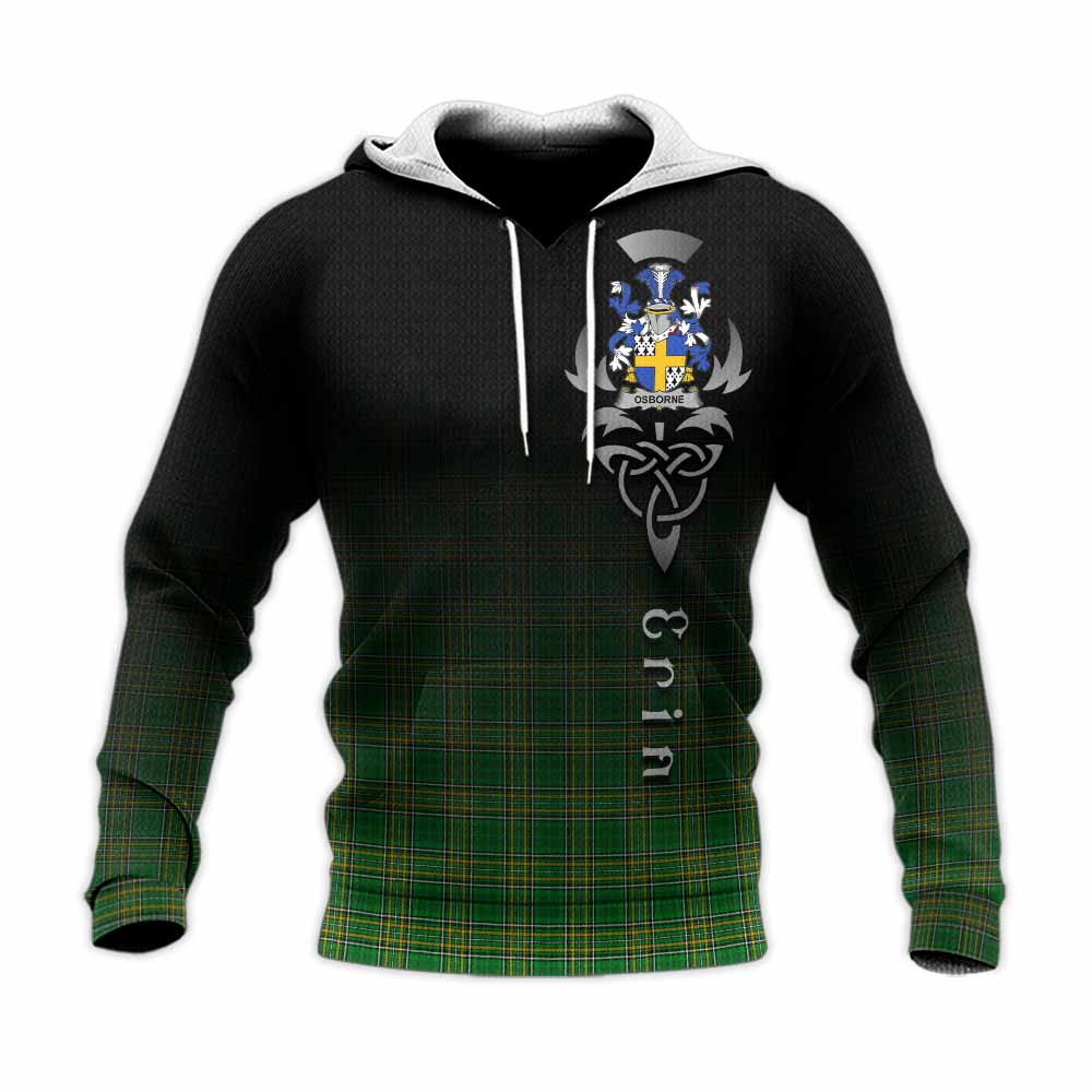 Tartan Vibes Clothing Osborne Irish Clan Knitted Hoodie with Coat of Arms Erin Go Bragh Celtic Inspired
