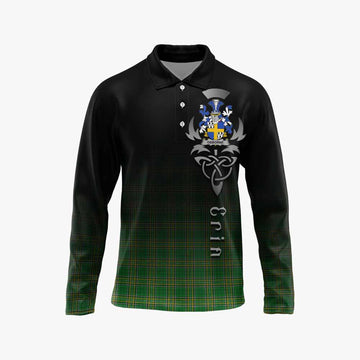 Tartan Vibes Clothing Osborne Irish Clan Long Sleeve Polo Shirt with Coat of Arms Erin Go Bragh Celtic Inspired
