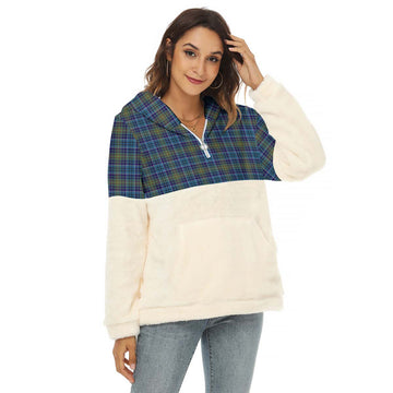 O'Sullivan Tartan Half Style Women's Borg Fleece Hoodie with Half Zip
