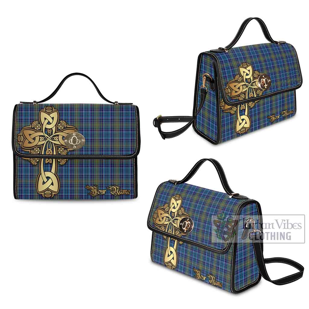 Tartan Vibes Clothing O'Sullivan Tartan Waterproof Canvas Bag Golden Thistle Celtic Cross Style
