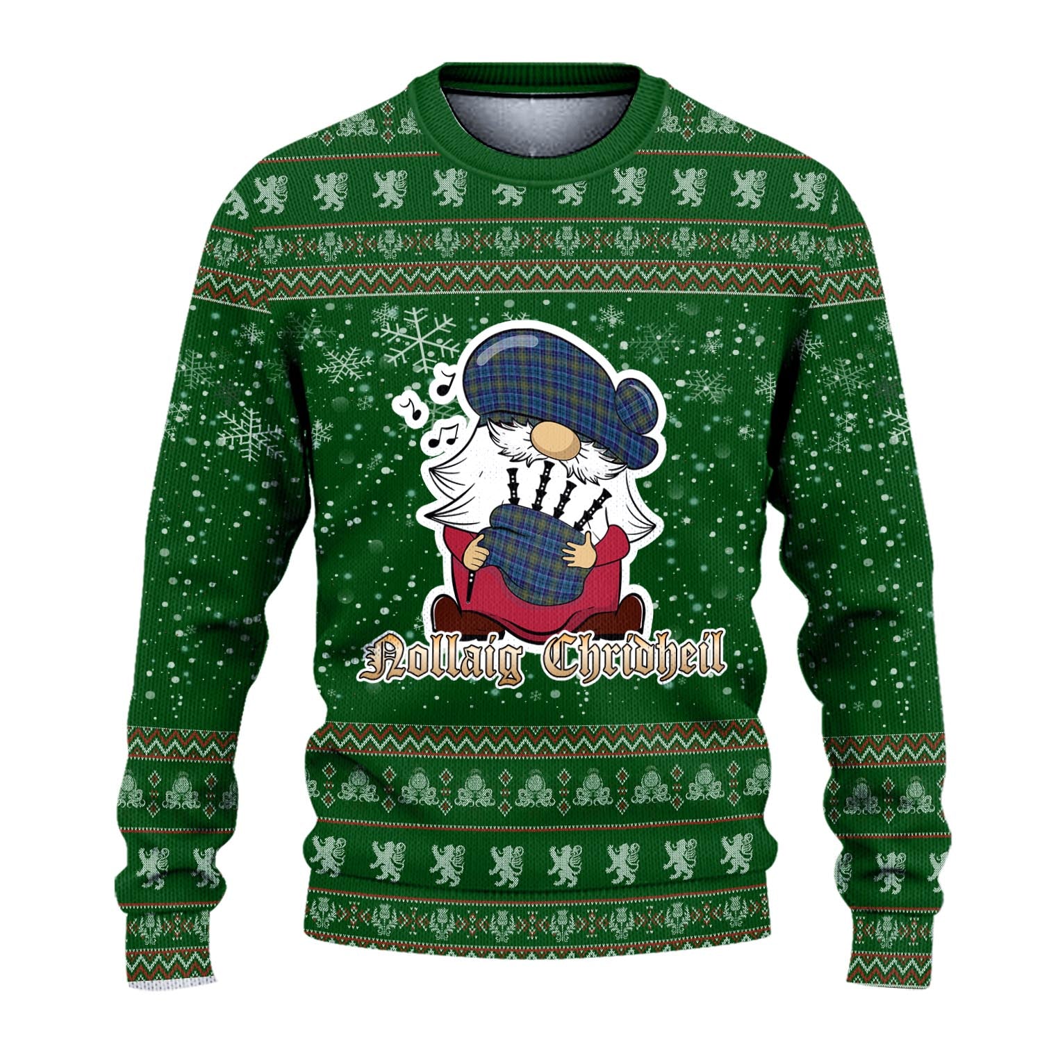 O'Sullivan Clan Christmas Family Knitted Sweater with Funny Gnome Playing Bagpipes - Tartanvibesclothing