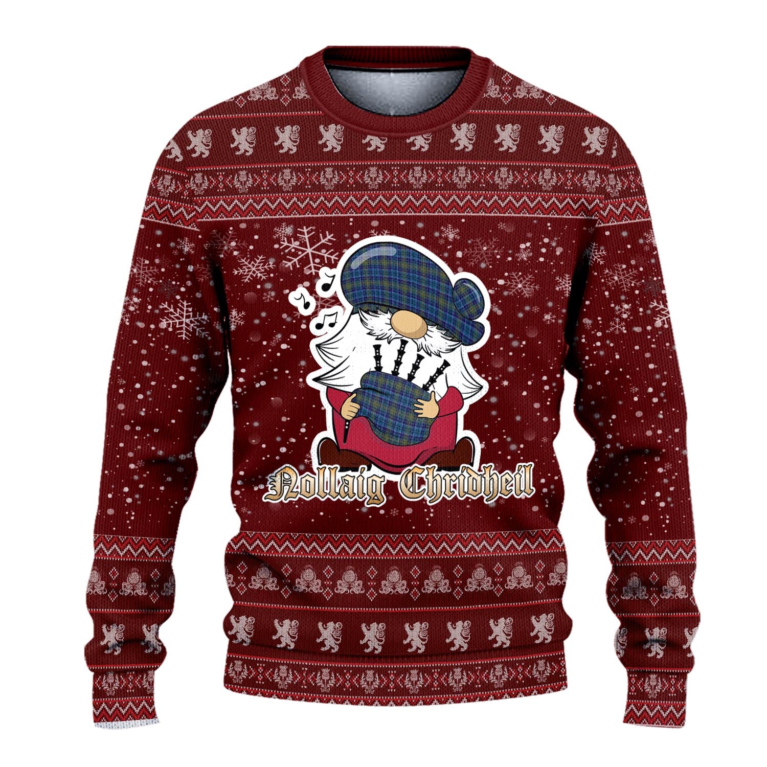 O'Sullivan Clan Christmas Family Knitted Sweater with Funny Gnome Playing Bagpipes - Tartanvibesclothing