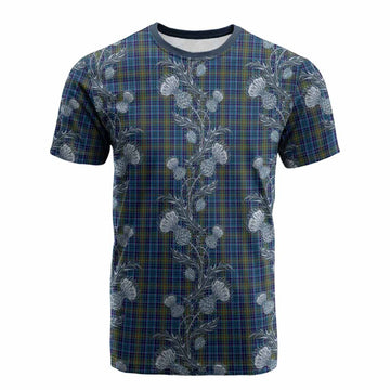 O'Sullivan Tartan Cotton T-shirt Seamless Scottish Thistle Flowers