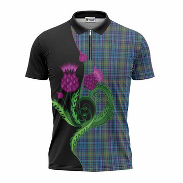 O'Sullivan Tartan Zipper Polo Shirt Traditional Scottish Thistle