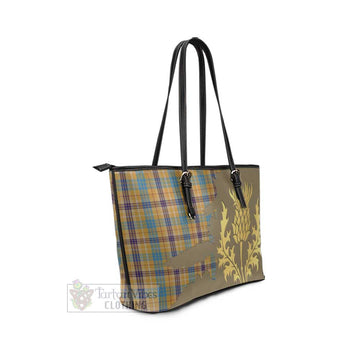 Tartan Vibes Clothing Ottawa Canada Tartan Leather Tote Bag Gold Thistle Style