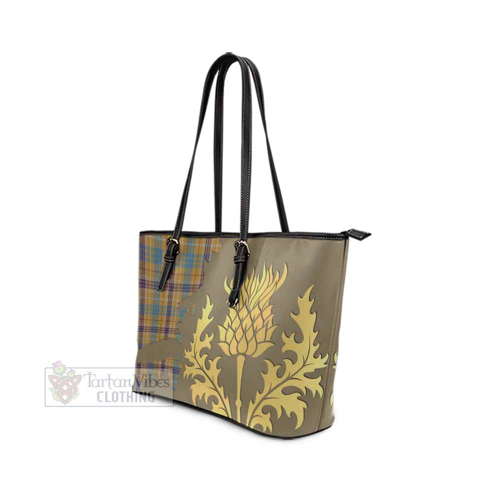 Tartan Vibes Clothing Ottawa Canada Tartan Leather Tote Bag Gold Thistle Style