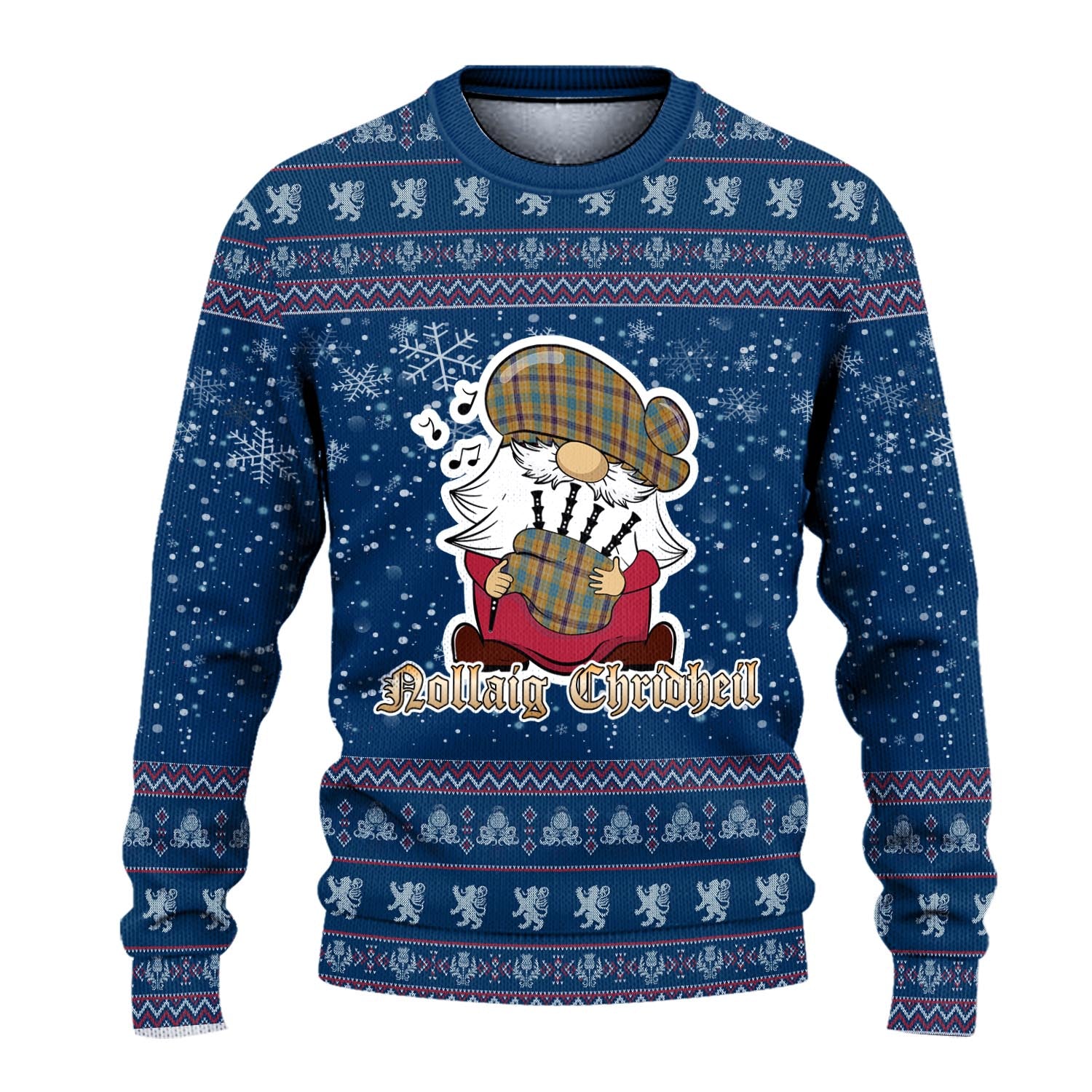 Ottawa Canada Clan Christmas Family Knitted Sweater with Funny Gnome Playing Bagpipes - Tartanvibesclothing