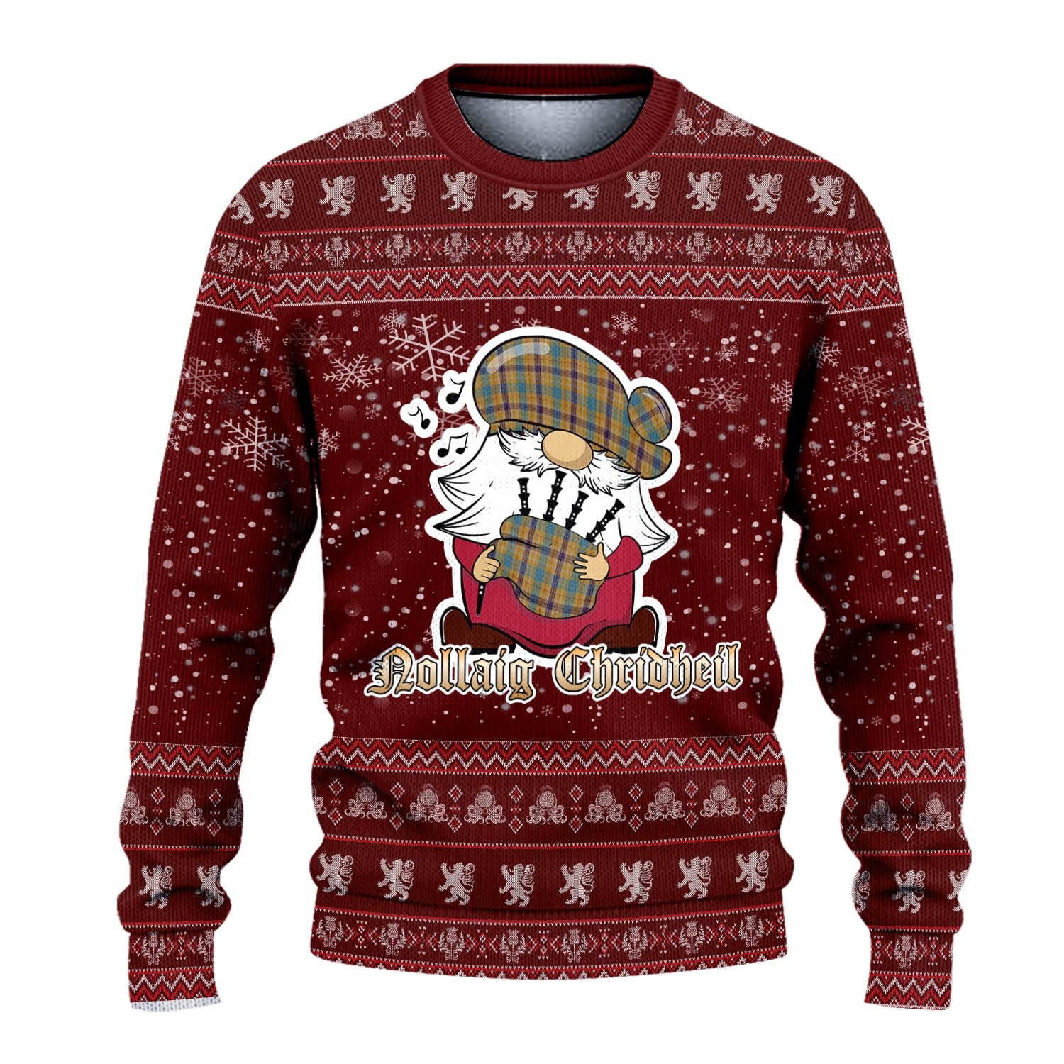 Ottawa Canada Clan Christmas Family Knitted Sweater with Funny Gnome Playing Bagpipes - Tartanvibesclothing